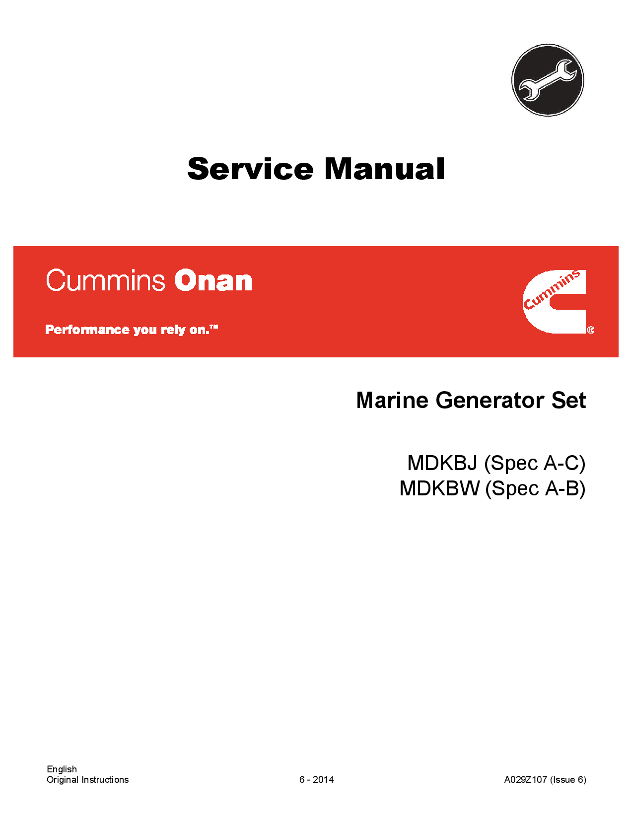Cummins MDKBJ, MDKBW, Marine, 6.0-7.5 kW Service Manual PDF Download