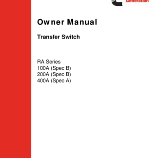 Cummins RA Series Transfer Switch, 100, 200, 400 Amps Owners Manual PDF Download