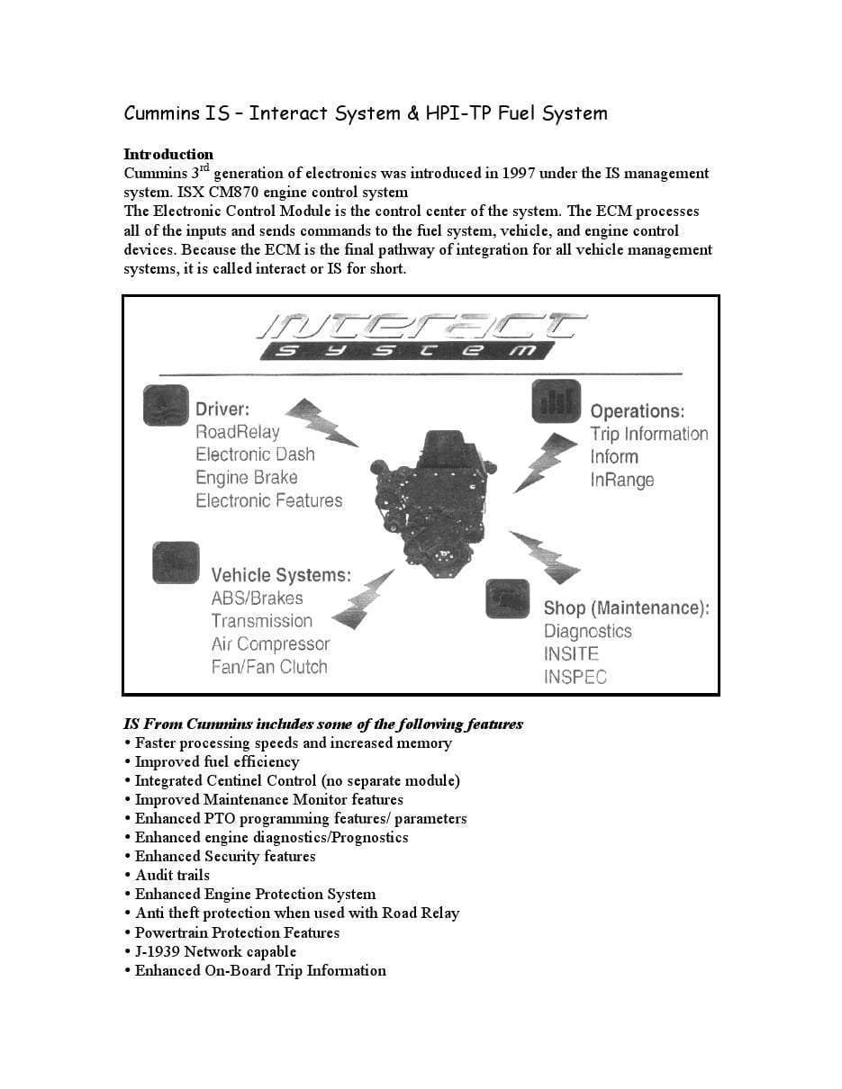 Cummins – IS Interact System & HPI-TP FuelSystem Manual PDF Download